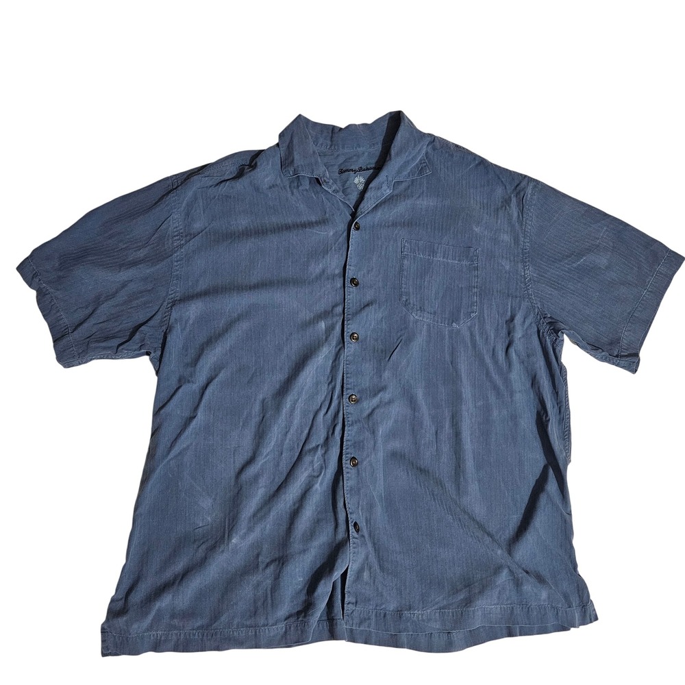 Tommy Bahama Mens XXL Blue 100% Silk Short Sleeve Button Down Camp Shirt